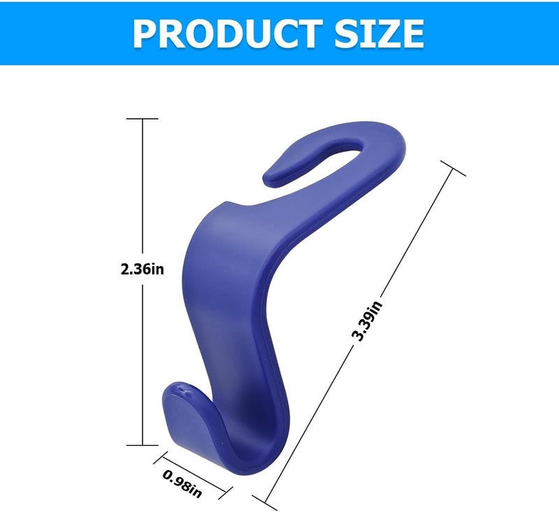 Hanemia 4PCS Car Back Seat Headrest Hooks, Rear Car Seat Storage Headrest Hanger Holder Hooks Organizer, Universal Auto Interior Accessories for Bag Purse Handbag Cloth Coats Grocery (Blue) - Image 3